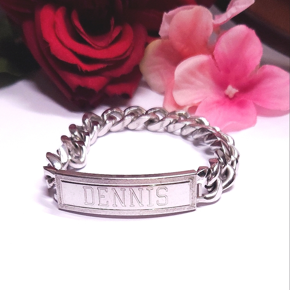 Speidel Silver ID Name Dennis Chain Link Bracelet Thick Chunky Heavy Chain